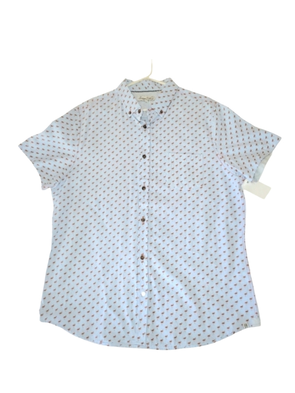 Sovereign Code Button Down Flamingo Print Shirt in Blue & Pink/Orange Size XL